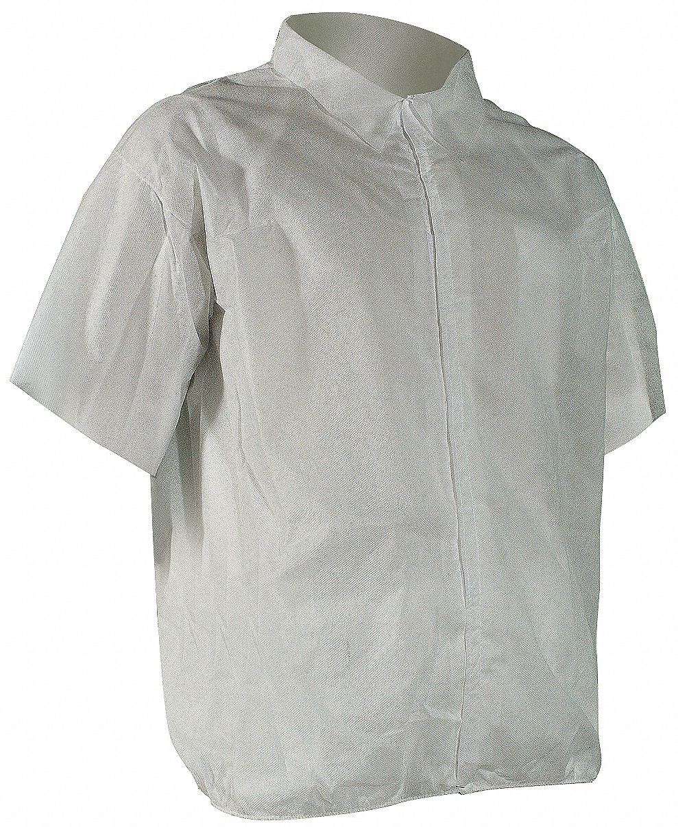 DISPOSABLE SMOCK, HOOK & LOOP, PLAIN COLLAR, WHITE, OPEN CUFF, PP, SERGED, 2XL, 50 PK