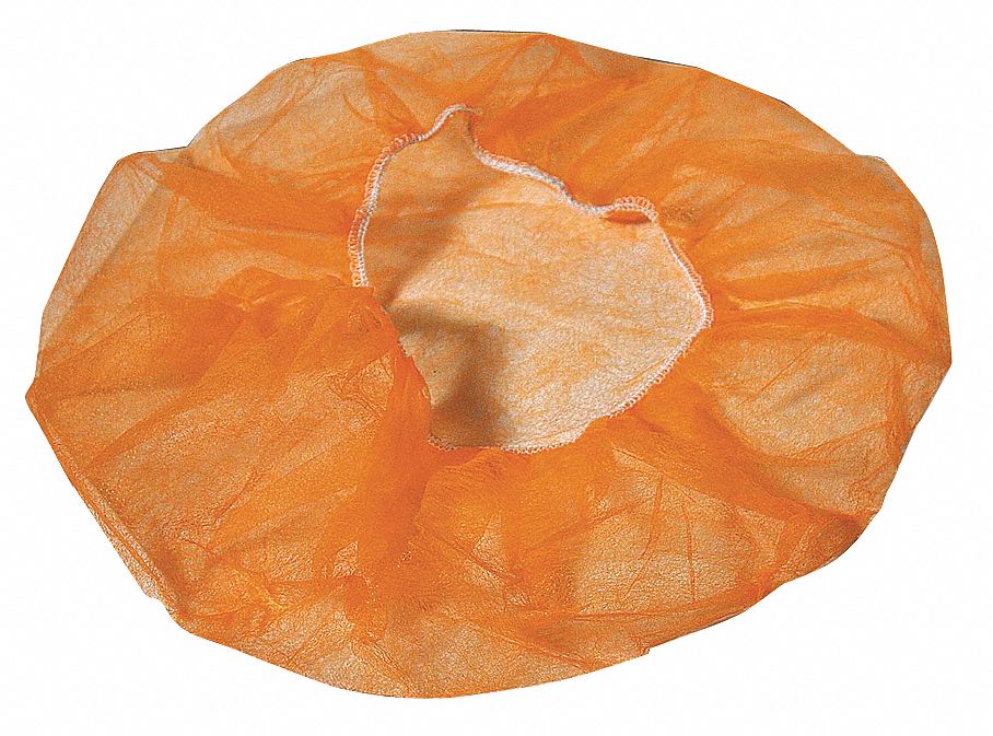 Bouffant Cap: Gen Use, Polypropylene, Lightweight, Flat Bouffant, Orange, Bag, 1, 000 PK