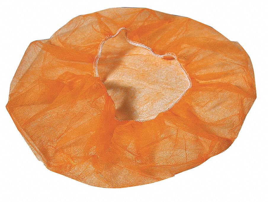 FLAT BOUFFANT CAP, GENERAL USE, POLYPROPYLENE, LATEX-FREE, ORANGE, 24 IN D, 1000 PK