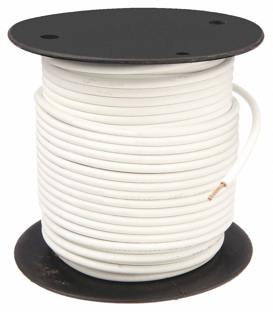 Primary Automotive Wire: GPT, 100 ft, 1 Conductor, 10 AWG, White, 60 V Volt