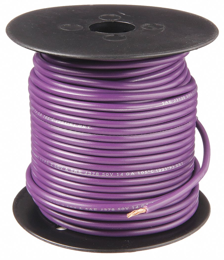 Primary Automotive Wire: GPT, 100 ft, 1 Conductor, 14 AWG, Purple, 60 V Volt
