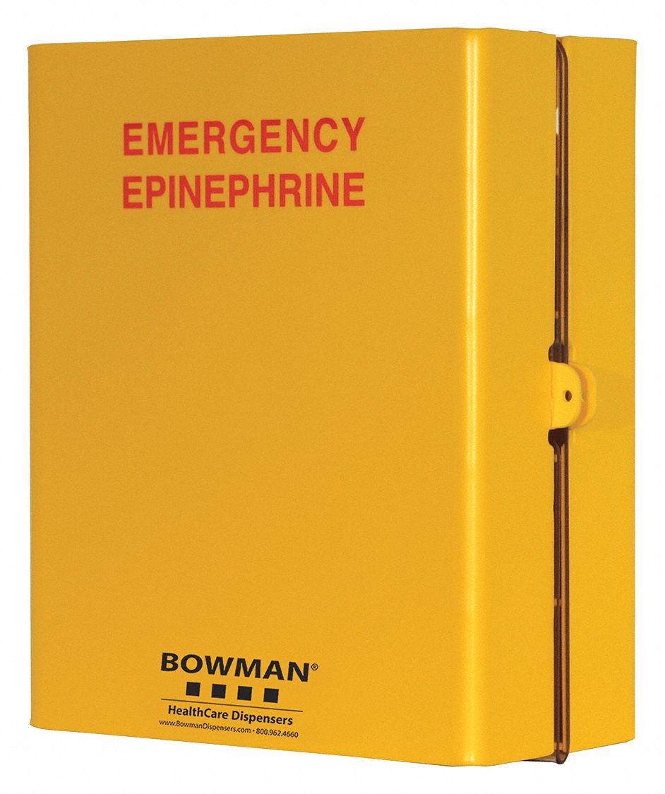 Epinephrine Injector Dispenser: 9 1/2 in Overall Wd, 4 5/8 in Overall Dp, Plastic