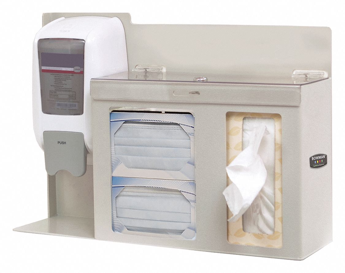 Respiratory Hygiene Station: Station, Plastic, Quartz, 5 3/8 in Lg