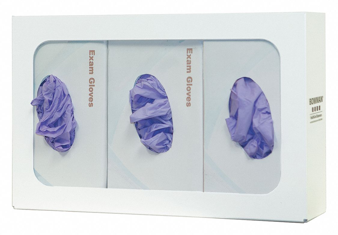 Glove Dispenser: Steel, 15 7/8 in Overall Wd, 10 in Overall Ht, Wall, (3) Boxes