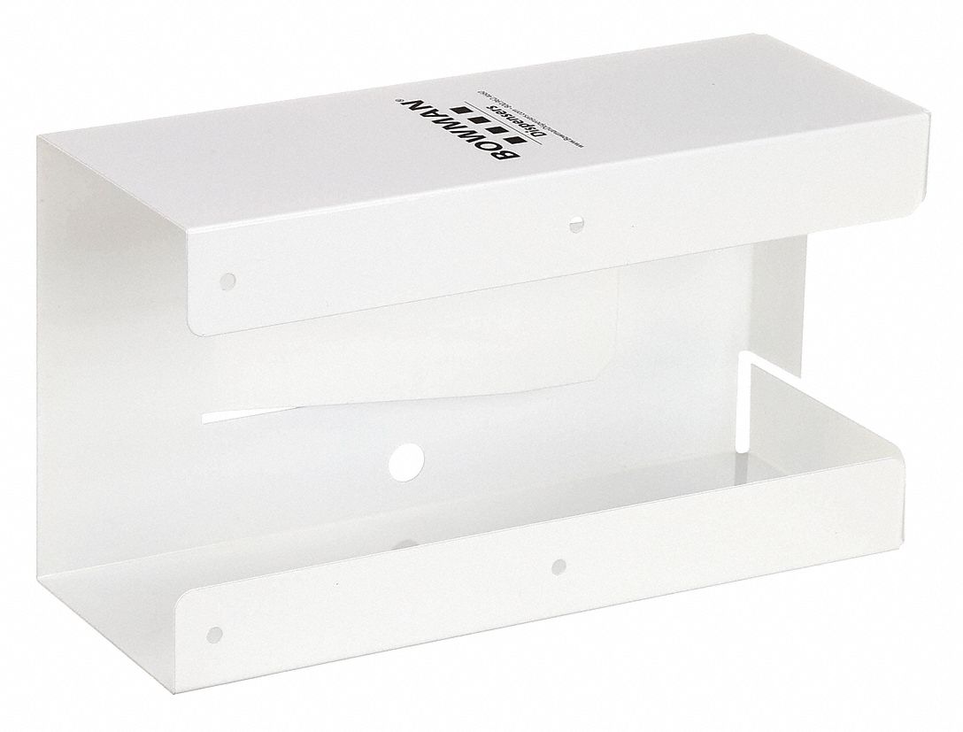 GLOVE BOX DISPENSER, 1 BOX, POWDER-COATED STEEL, WHITE, FRONT LOAD