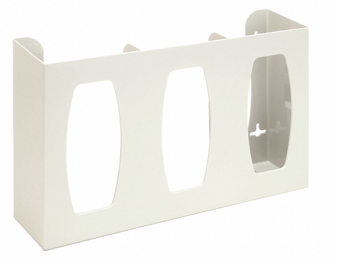 Glove Dispenser: ABS, 17 1/8 in Overall Wd, 10 1/8 in Overall Ht, Wall, (3) Boxes