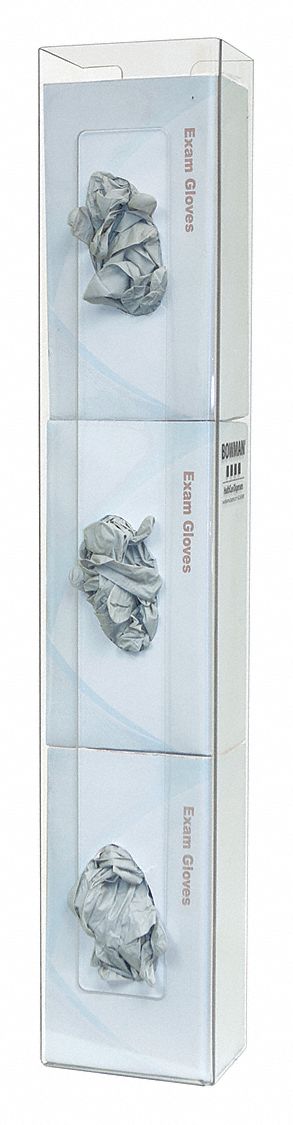 Glove Dispenser: PETG, 5 1/2 in Overall Wd, 30 1/8 in Overall Ht, 4 in Overall Dp