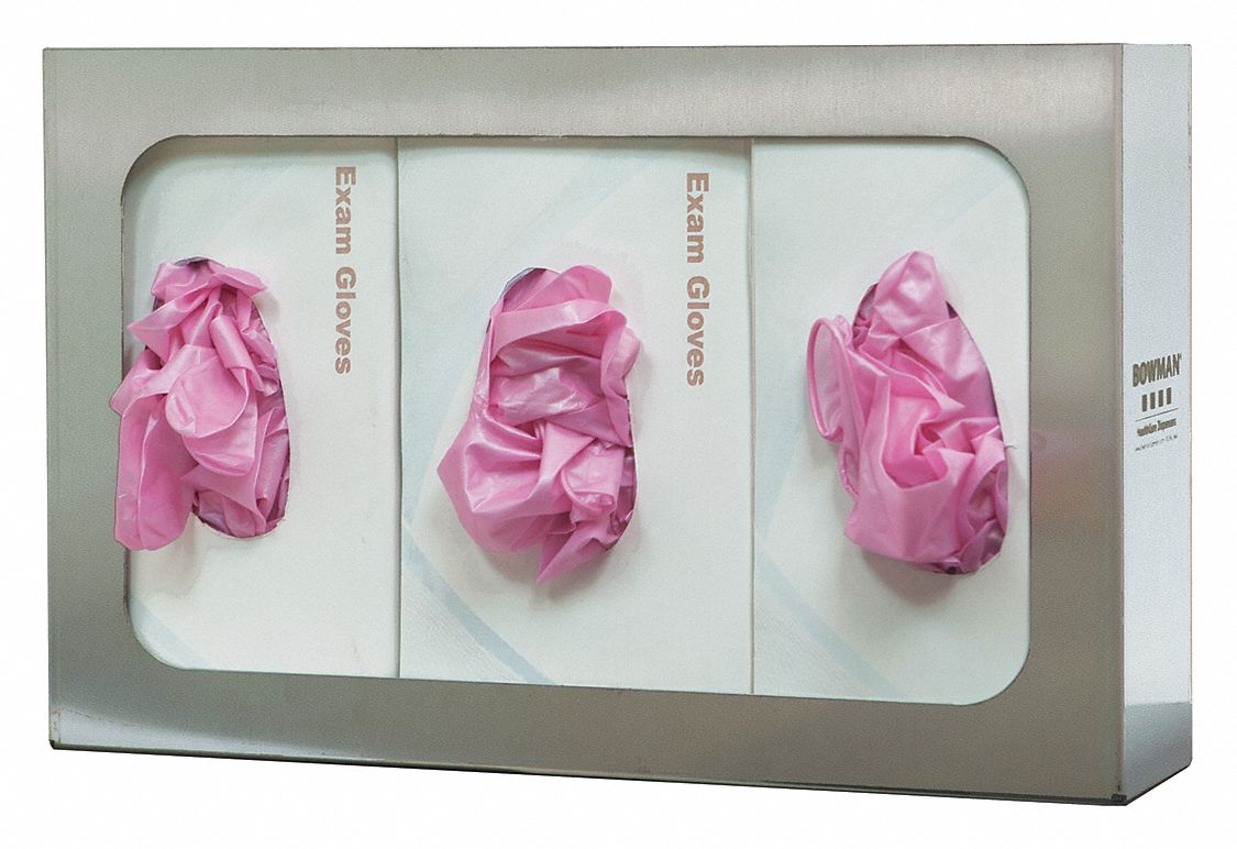 Glove Dispenser: Stainless Steel, 16 in Overall Wd, 10 in Overall Ht, Wall, Silver