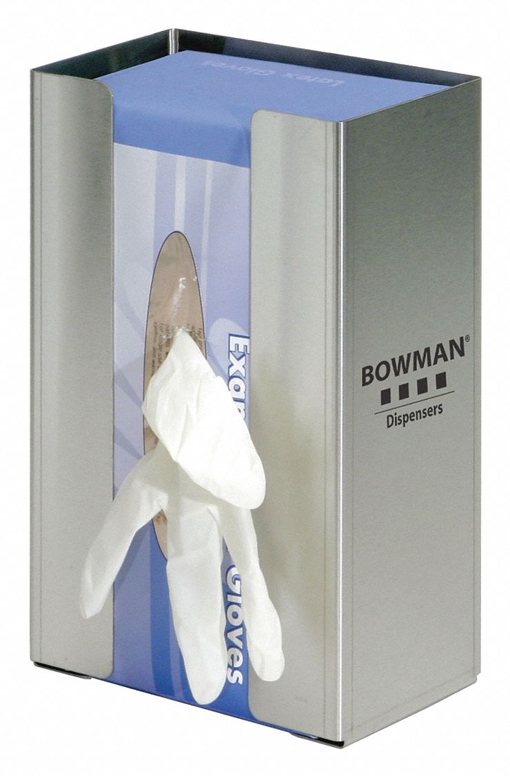 GLOVE BOX DISPENSER, 1 BOX, STAINLESS STEEL, SILVER, LEFT LOAD/RIGHT LOAD/TOP LOAD