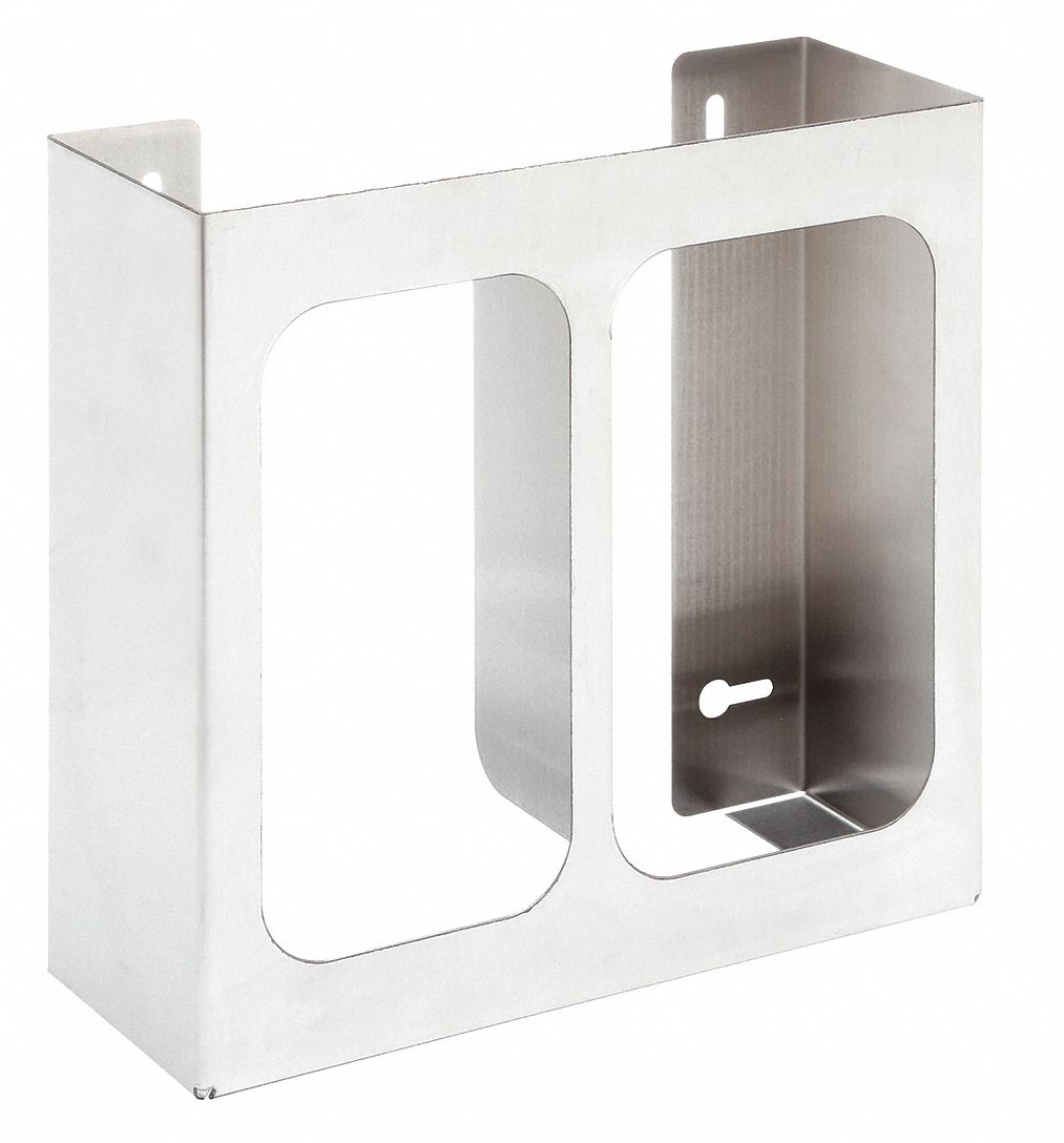 GLOVE BOX DISPENSER, 2 BOXES, STAINLESS STEEL, SILVER GLOVE BOX, WALL