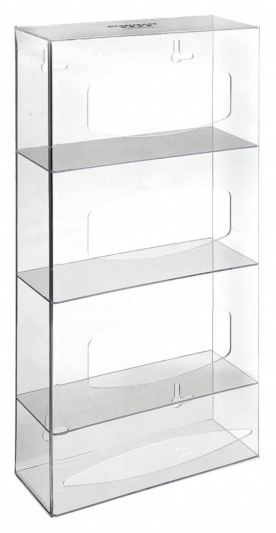 Glove Dispenser: PETG, 10 1/8 in Overall Wd, 20 1/2 in Overall Ht, 4 in Overall Dp