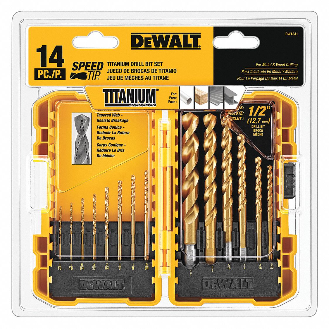 DEWALT 14-Pc. Pilot Point Drill Bit Set, 135°, High Speed Steel, Round ...