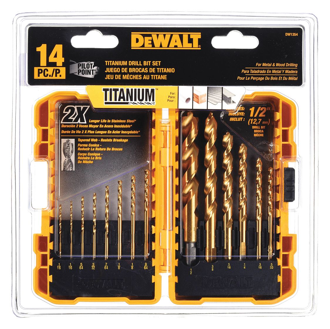 DEWALT, 1/16 in Smallest Drill Bit Size, 1/2 in Largest Drill Bit Size