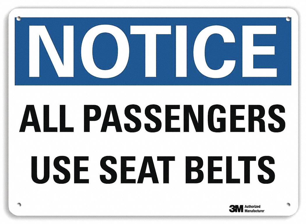 Reflective  Seat Belt Sign: Aluminum, 10 in x 14 in Nominal Sign Size, Engineer Grade, 0.04 in Thick