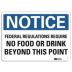 Notice: Federal Regulations Require No Food Or Drink Beyond This Point Signs