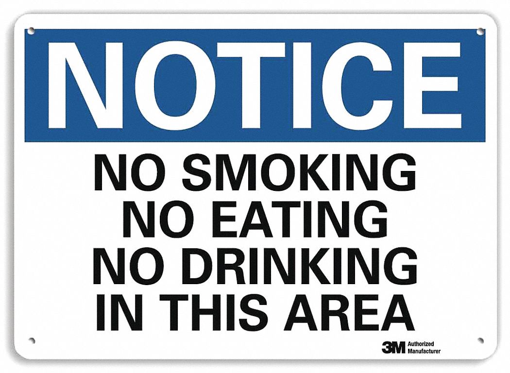 Notice Sign: Plastic, Mounting Holes Sign Mounting, 7 in x 10 in Nominal Sign Size, 0.055 in Thick
