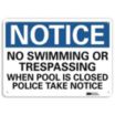 Notice: No Swimming Or Trespassing When Pool Is Closed Police Take Notice Signs