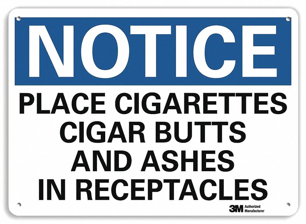 Notice Sign: Plastic, Mounting Holes Sign Mounting, 7 in x 10 in Nominal Sign Size, 0.055 in Thick