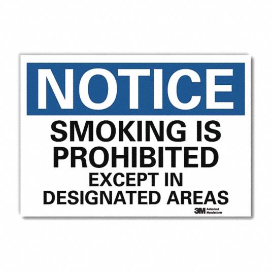 No Smoking, Notice, Vinyl, 7 in x 10 in, Adhesive Surface, Engineer ...