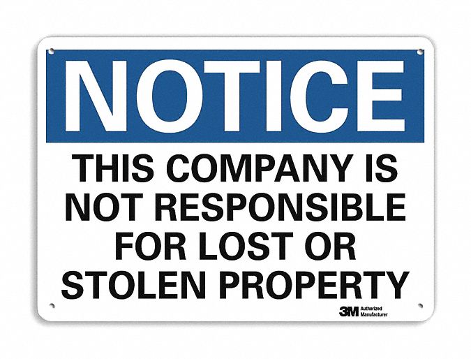 Notice Sign: Plastic, Mounting Holes Sign Mounting, 7 in x 10 in Nominal Sign Size, 0.055 in Thick