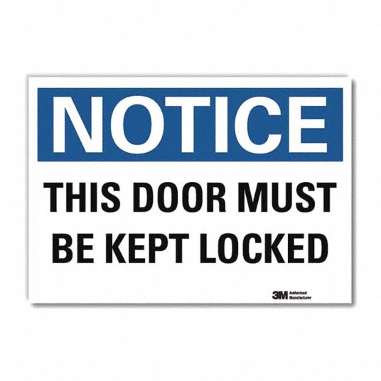 LYLE Notice Sign, This Door Must Be Kept Locked, Sign Header Notice ...