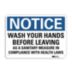 Notice: Wash Your Hands Before Leaving As A Sanitary Measure In Compliance With Health Laws Signs