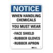 Notice: When Handling Chemicals You Must Wear Face Shield Rubber Gloves Rubber Apron Signs