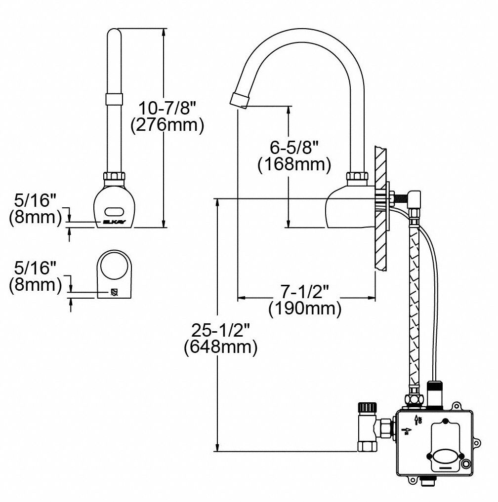 ELKAY Chrome, Gooseneck, Bathroom Sink Faucet, Motion Sensor Faucet