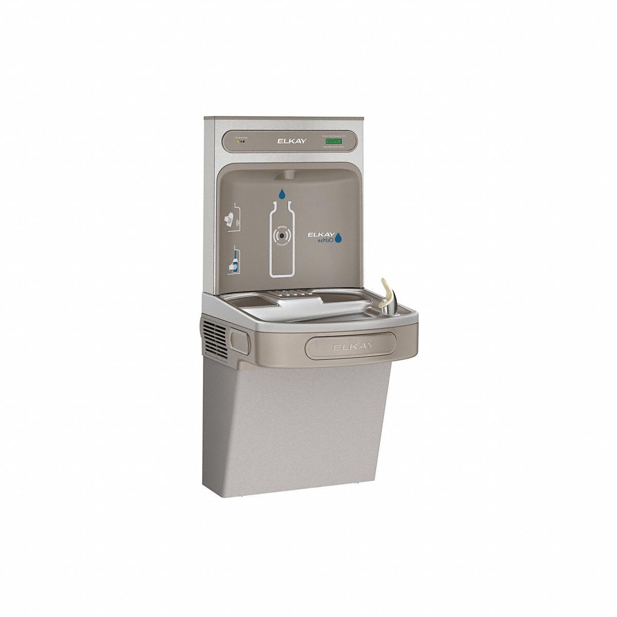 Drinking Fountain with Bottle Filler: On-Wall, Non-Refrigerated, Vinyl Clad Steel, Gray