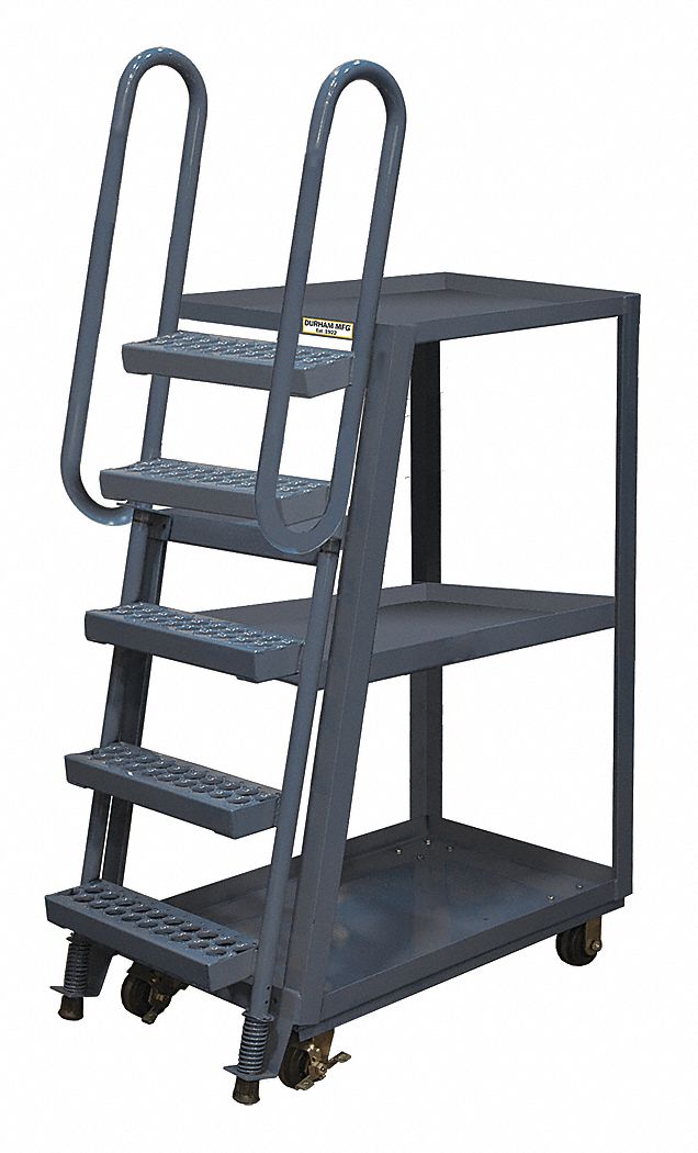 Stock Picking Ladder Cart, Load Capacity 1200 lb, Number of Shelves 3