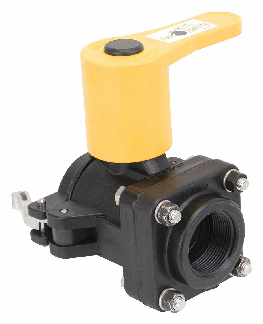 Manual Two-Way Ball Valve: 1 1/2 in, Polypropylene, Straight, MNPT x FNPT, Two-Piece
