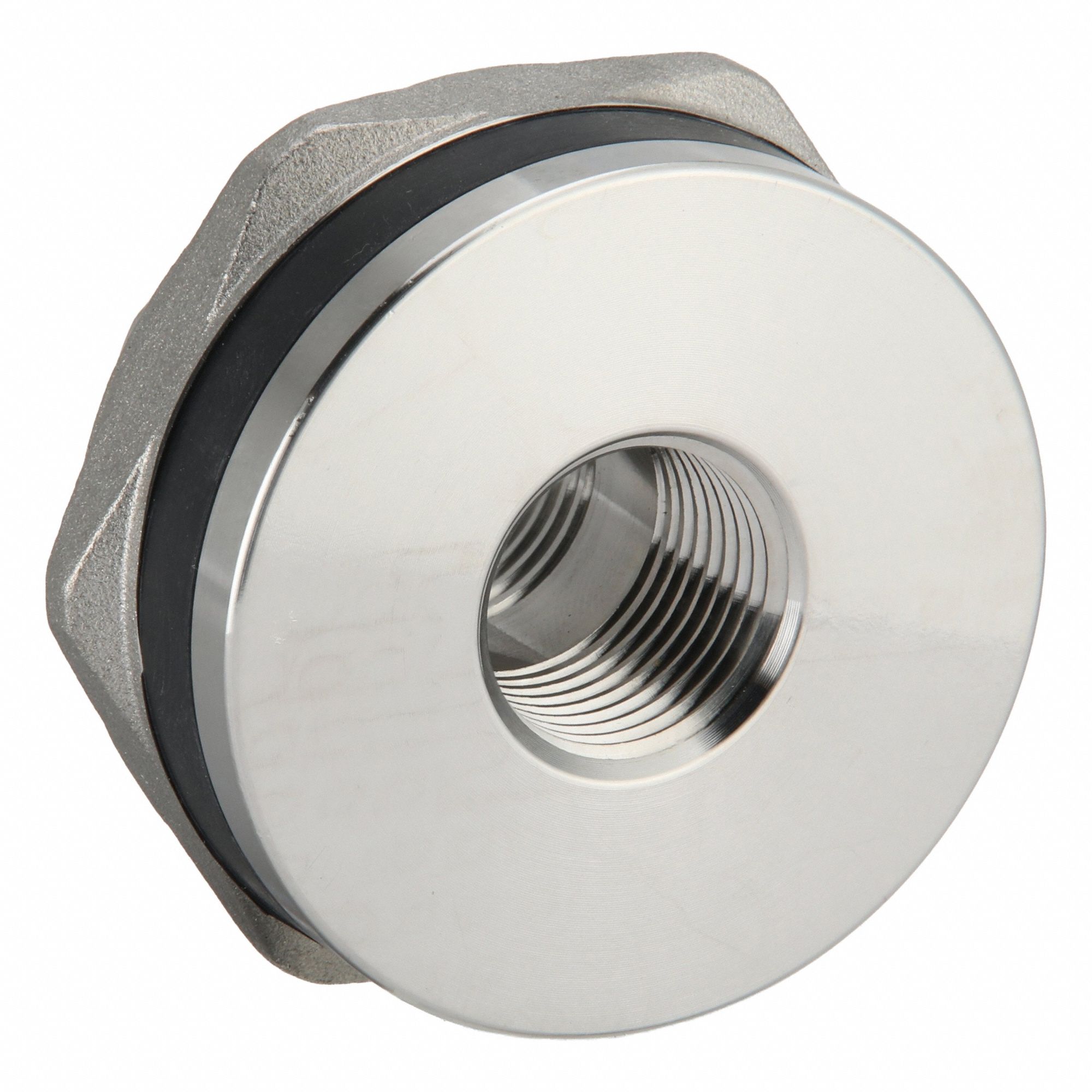 Bulkhead Tank Fitting: Stainless Steel Body, 1/2 in Female NPT Threaded Inside, EPDM Gasket