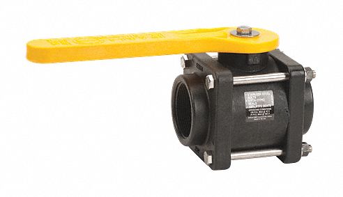 Manual Two-Way Ball Valve: 2 in, Polypropylene, Straight, FNPT x FNPT, Three-Piece, Lever