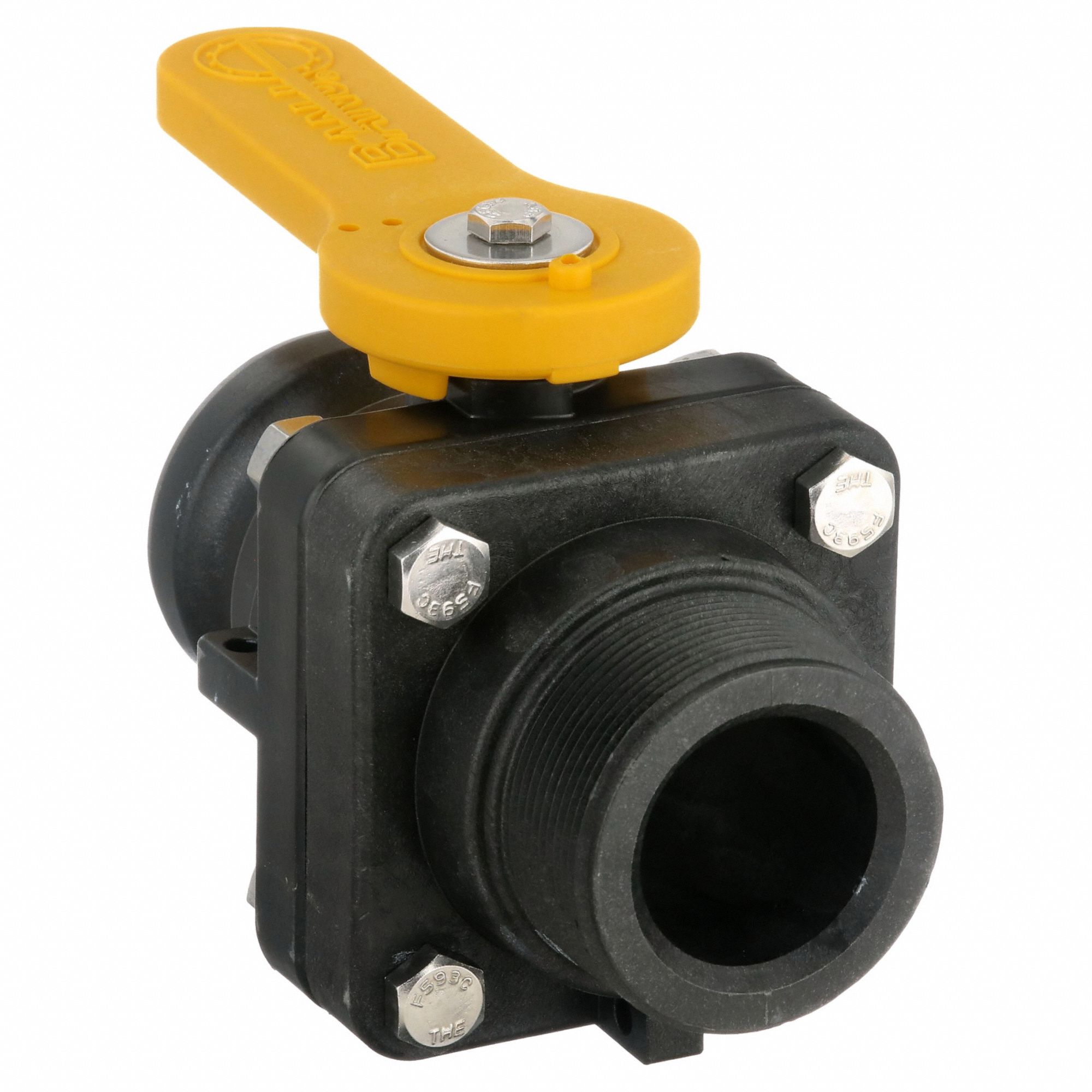 Manual Two-Way Ball Valve: 2 in, Polypropylene, Straight, Male Camlock x MNPT, Two-Piece