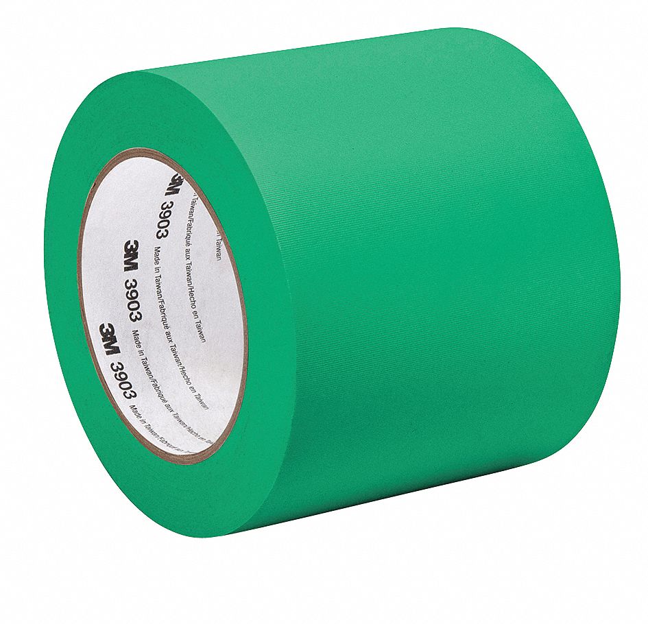 Duct Tape: Light Duty, Green, 1/2 in Wd, 50 yd Lg, 6.5 mil Thick, 3903, Vinyl Coated Cloth