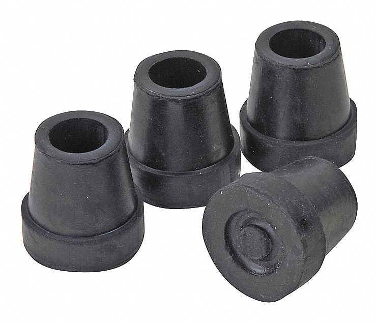 Quad Cane Tip, 1 1/4 in Height, Black, PK 4 Grainger