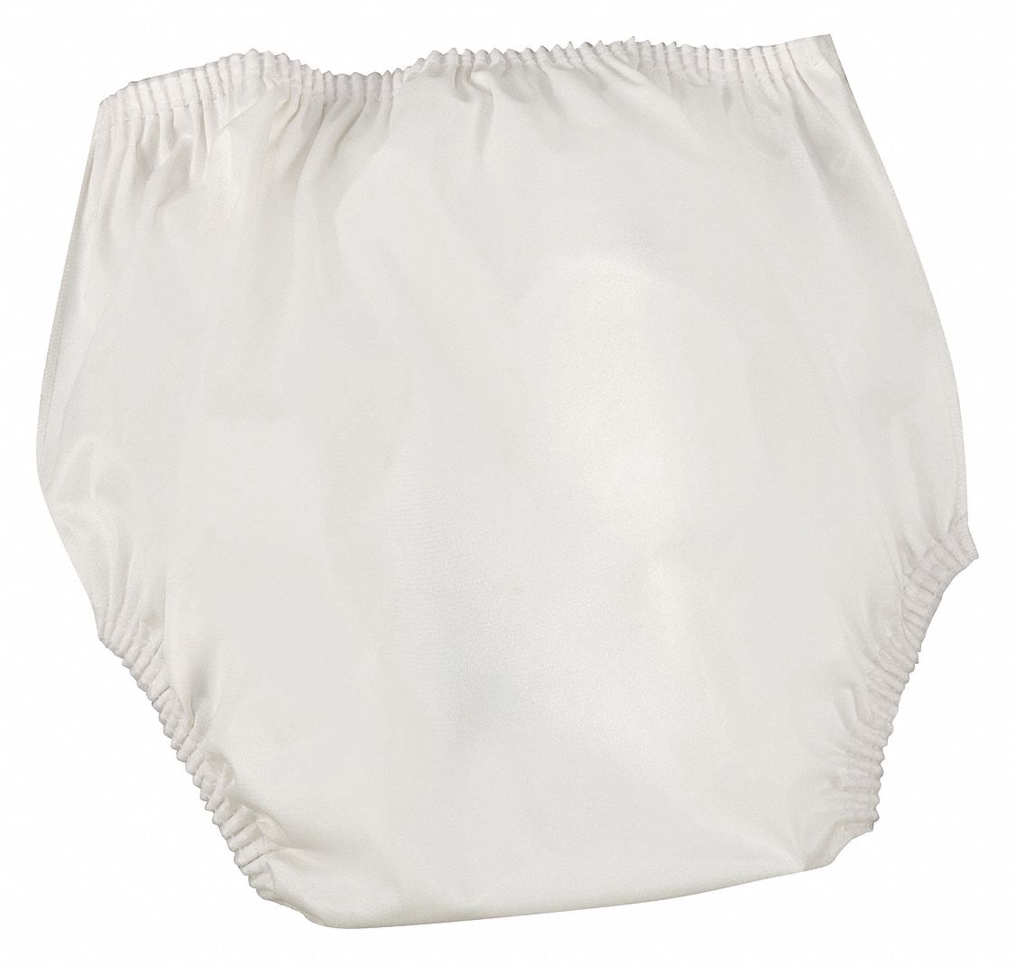 Incontinence Pull-On Pant: Light, Plasticized Nylon, White, 16 Max Pant Size
