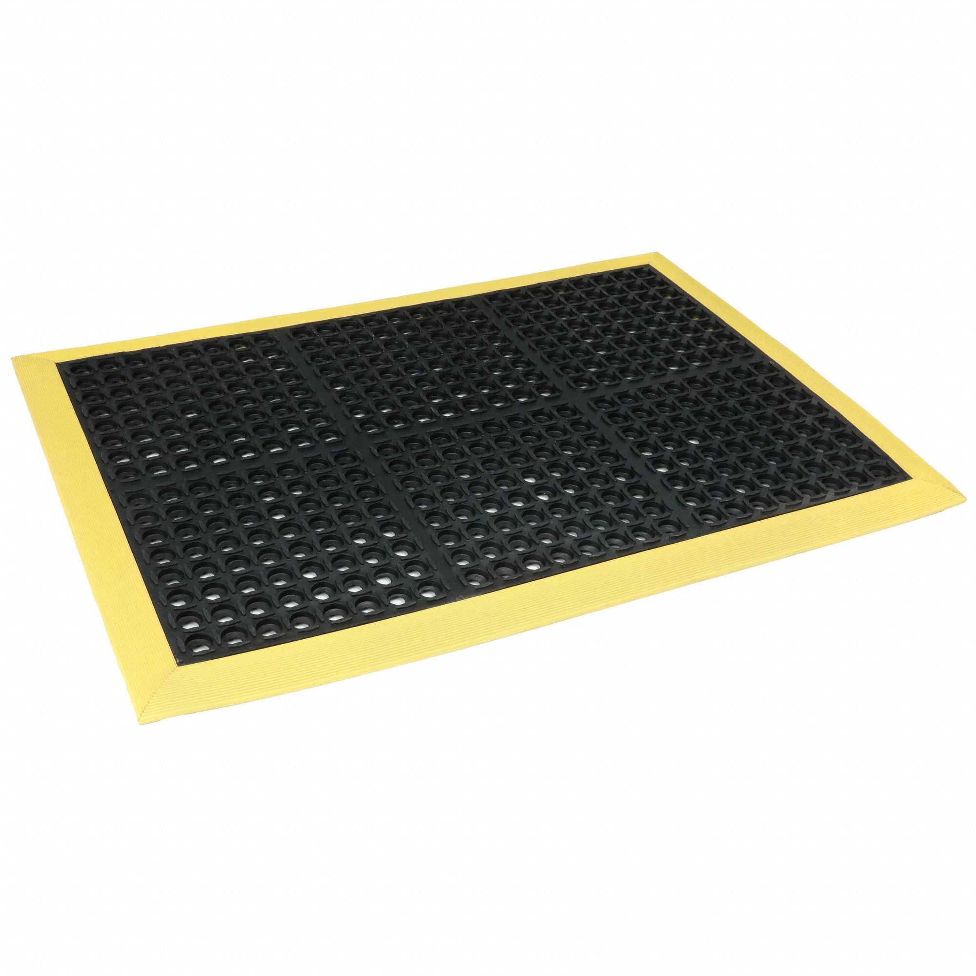 ANTIFATIGUE MAT, 38 X 64 IN, ¾ IN THICK, RAISED DIAMOND STUDS, BLACK/YELLOW BORDER