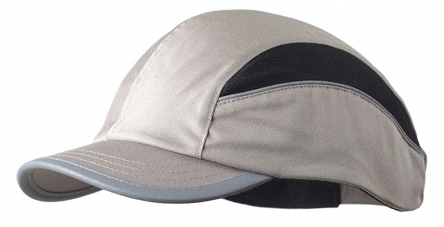 Bump Cap: Short Brim Baseball Head Protection, Beige, Hook-and-Loop, 7 to 7-3/4 Fits Hat Size