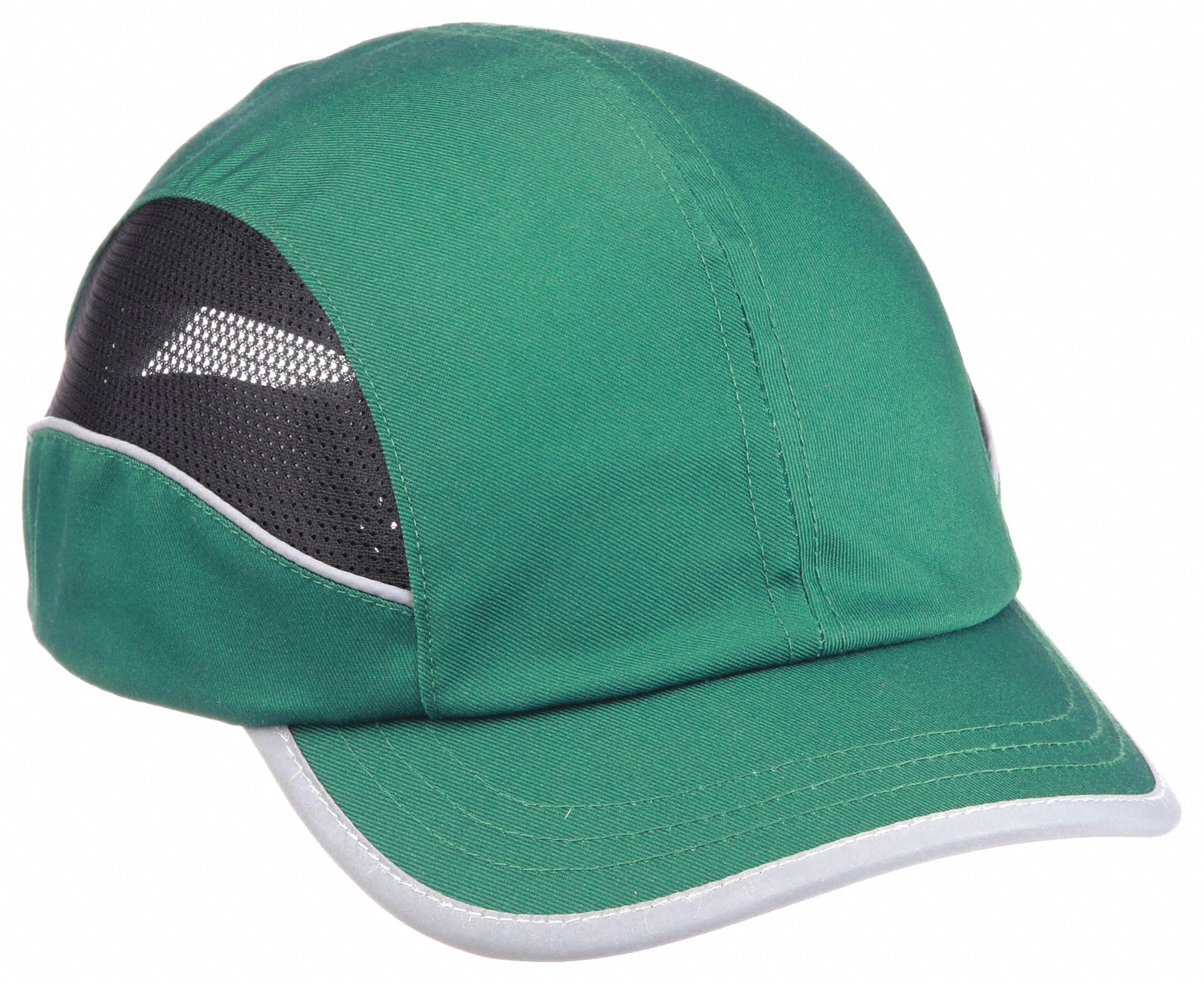 Bump Cap: Green, Hook-and-Loop, Head Protection Venting, ABS, Solid, 5 cm Brim Lg