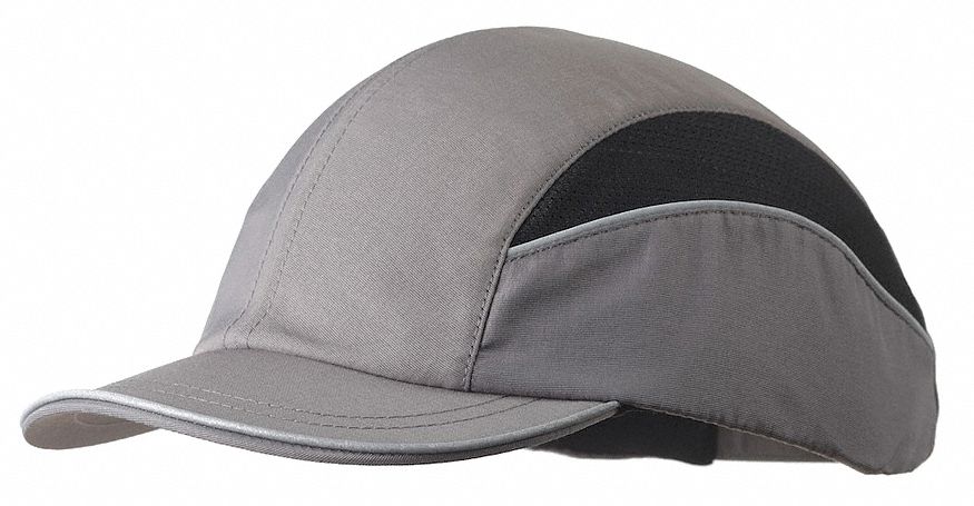 Bump Cap: Short Brim Baseball Head Protection, Gray, Hook-and-Loop, 7 to 7-3/4 Fits Hat Size