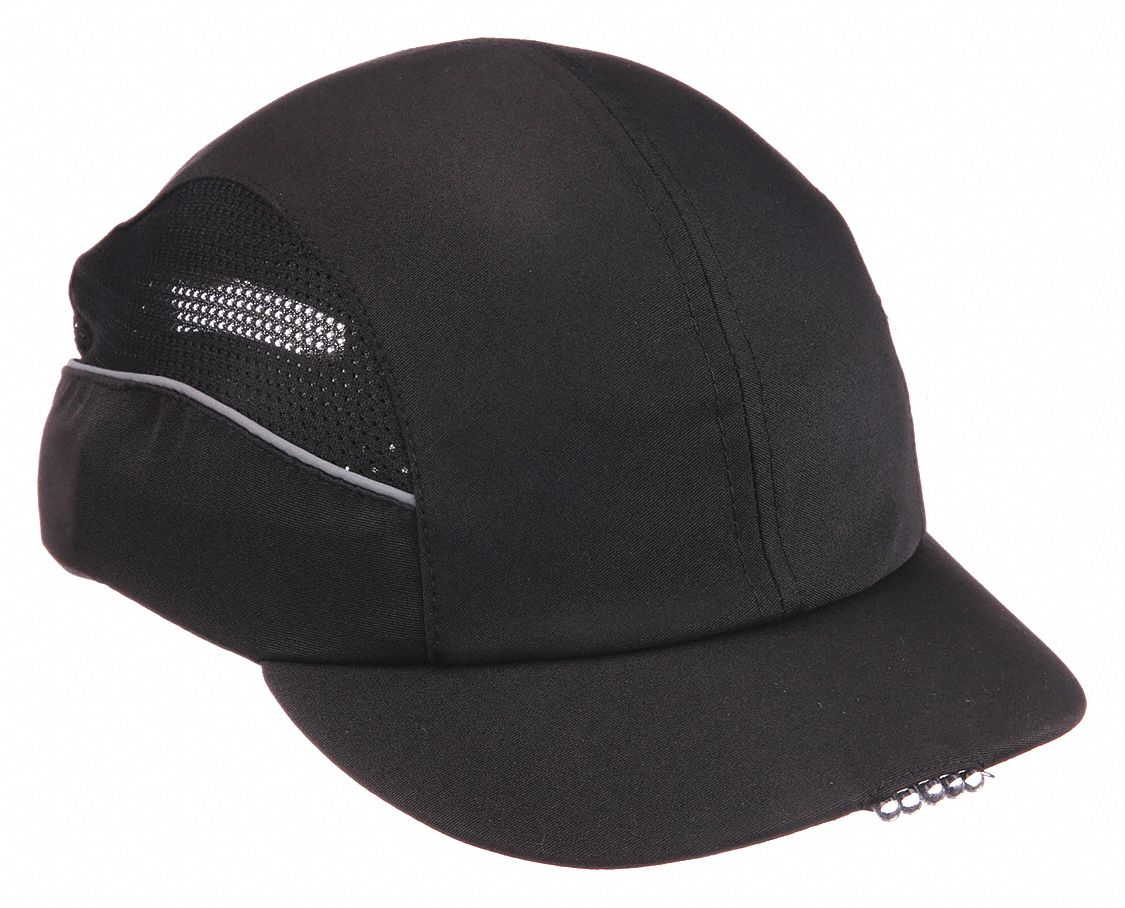 Bump Cap: Black, Hook-and-Loop, Head Protection Venting, ABS, Includes LED Lights, Solid