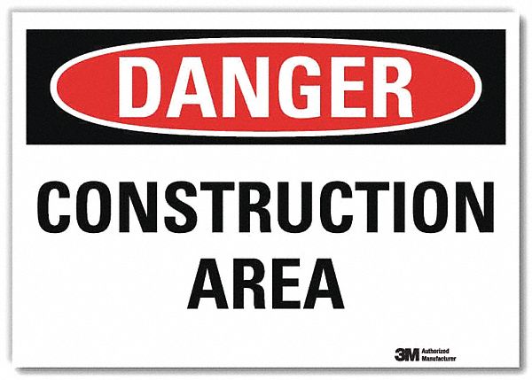 Danger Sign: Reflective Sheeting, Adhesive Sign Mounting, 7 in x 10 in Nominal Sign Size, Danger