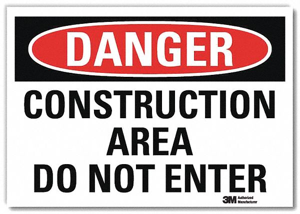 Danger Sign: Reflective Sheeting, Adhesive Sign Mounting, 7 in x 10 in Nominal Sign Size, Danger