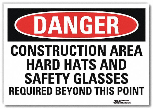 Danger Sign: Reflective Sheeting, Adhesive Sign Mounting, 7 in x 10 in Nominal Sign Size, Danger