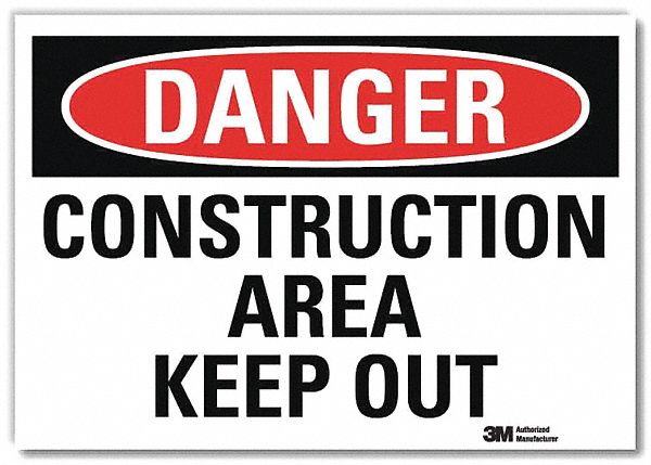 Reflective  Construction Area Label: Non-PVC Polymer, 10 in x 14 in Nominal Sign Size