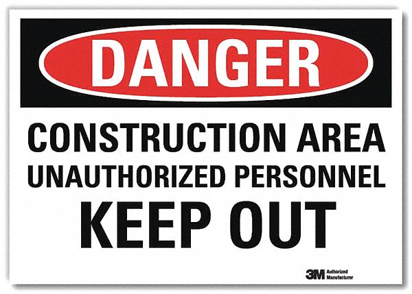 Danger Sign: Reflective Sheeting, Adhesive Sign Mounting, 7 in x 10 in Nominal Sign Size, Danger