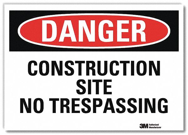 Danger Sign: Reflective Sheeting, Adhesive Sign Mounting, 7 in x 10 in Nominal Sign Size, Danger