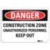 Danger: Construction Zone Unauthorized Personnel Keep Out Signs