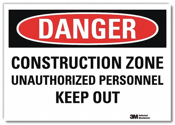 Danger Sign: Reflective Sheeting, Adhesive Sign Mounting, 5 in x 7 in Nominal Sign Size, Danger